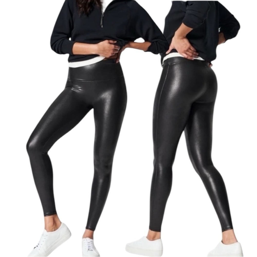 SPANX Black High Waist Faux Leather Smoothing Shaping Sculpt Everyday Legging